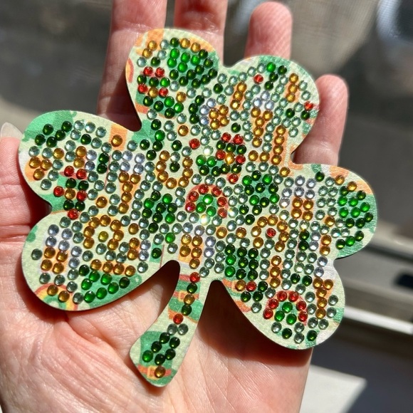 2/$16 - No. 09 - Sparkly, Diamond Art Shamrock Clover Holiday Coaster, Green - Picture 4 of 17